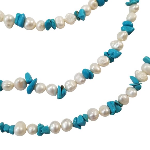 Pearls & Turquoise Rope Necklaces x 2 Freshwater Pearls & Turquoise Chips - Picture 4 of 15